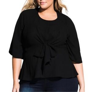City Chic Nora Tie Front Top Blouse in Black Women's 16 NWT